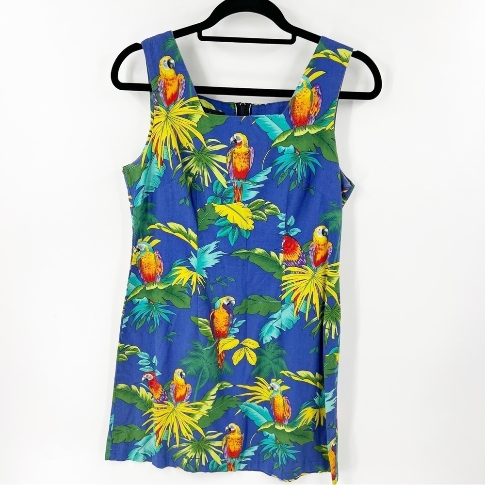 ✅ VINTAGE SHANNON MARIE HAWAIIAN SLEEVELESS DRESS  SIZE MEDIUM/10‎ BLUE FLORAL
